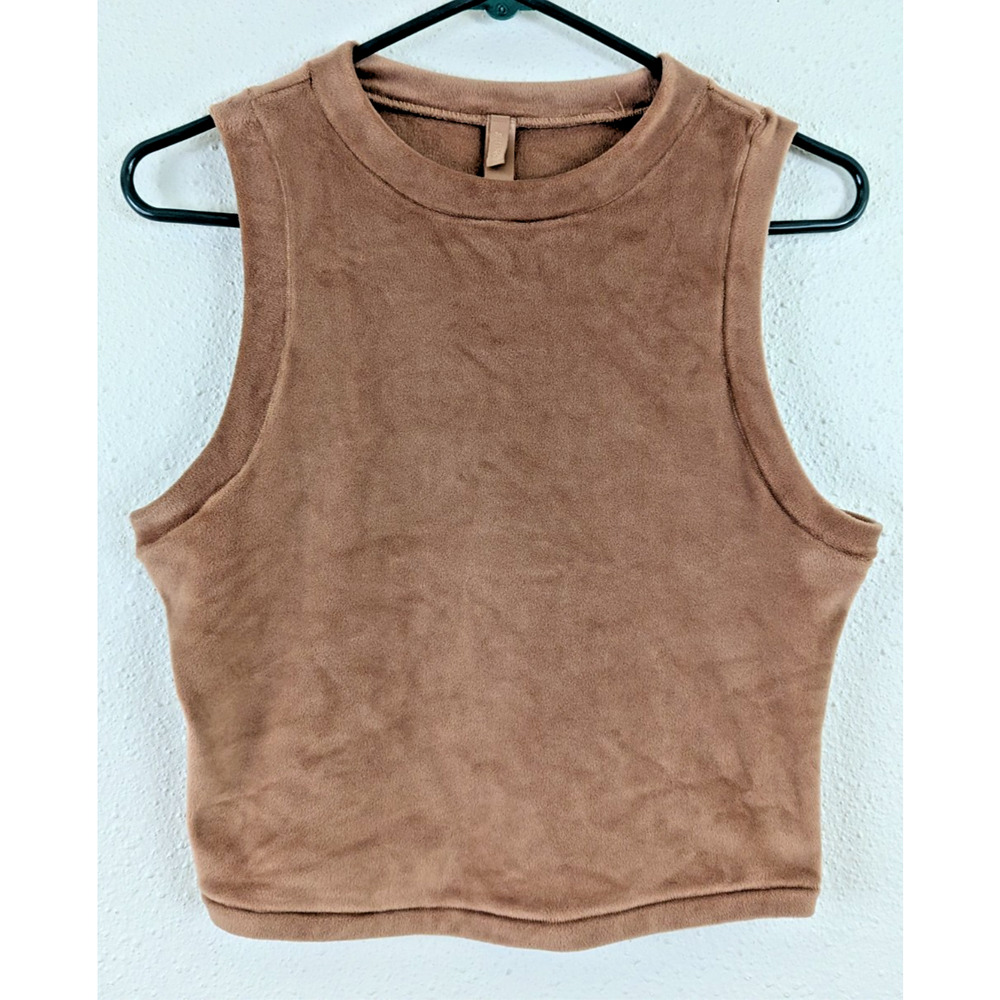 Skims sz L Cropped High Neck Velour Tank Top light brown stretchy soft 3308